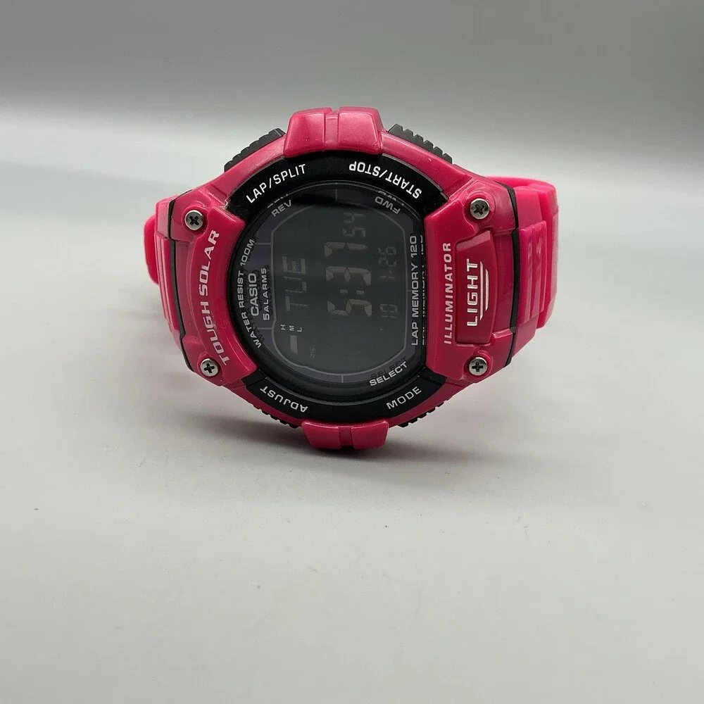 Casio W-S220 Mens Watch 48mm Digital Black Pink Tough Solar Illuminator 100m WR